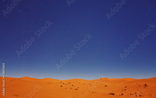 Stars at night over the dunes  Sahara Desert  Morocco