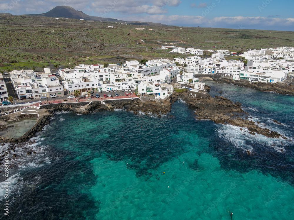 Aerial view at the village of Punta Mujeres on Lanzarote island, Spain