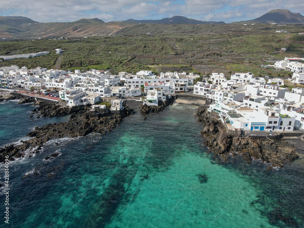 Aerial view at the village of Punta Mujeres on Lanzarote island, Spain