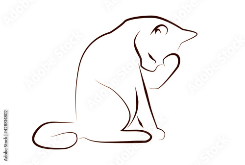 顔を撫でる猫の線画イラスト