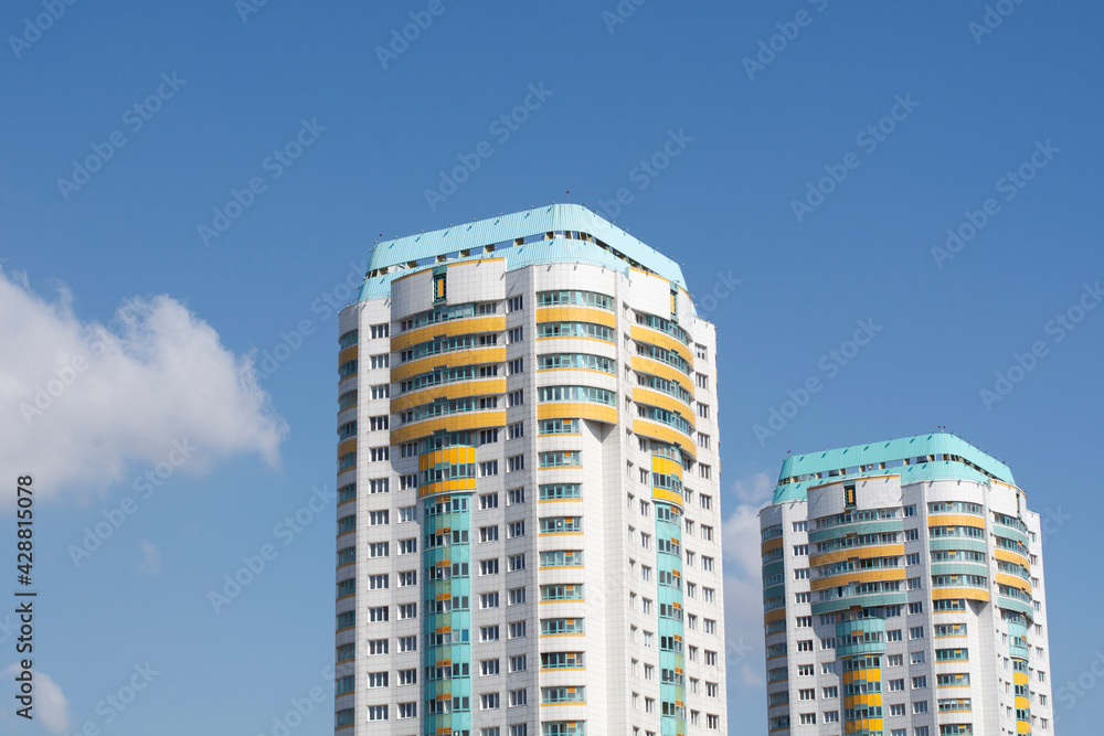 View of the new microdistrict in the city of Minsk .Architecture of the city of Minsk.The new lighthouse, Minsk, Belarus.