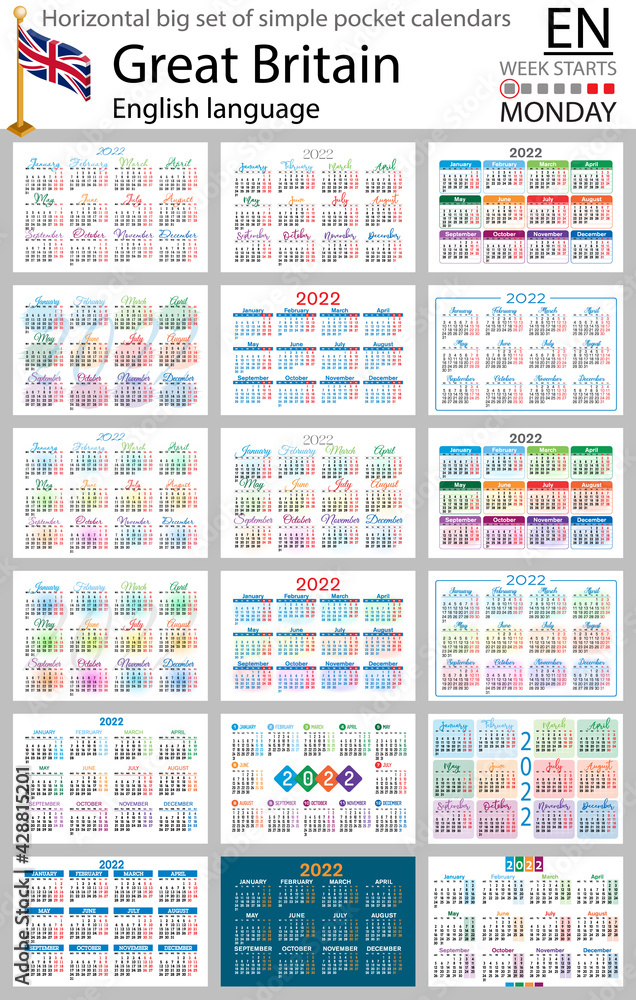 English horizontal pocket calendars for 2022. Week starts Monday English horizontal pocket calendars for 2022. Week starts Monday