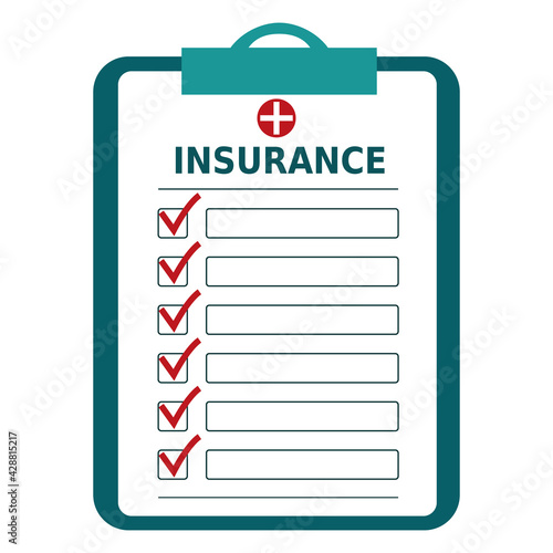 Insurance checklist paper vector illustration isolated on white background. Health and health care concept for brochure, websites, banner.