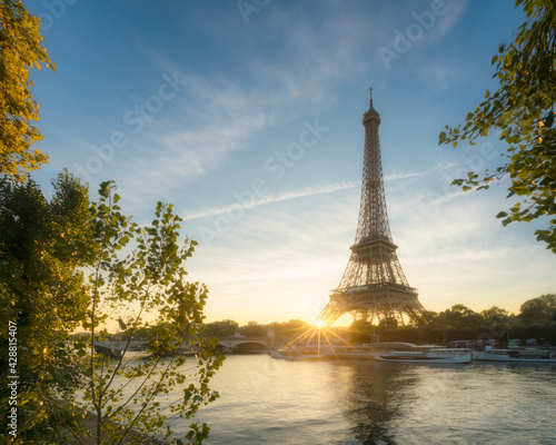 Eiffel Tower at sunrise, Paris, France 