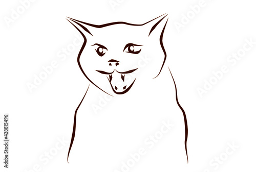 怒っている猫の線画イラスト