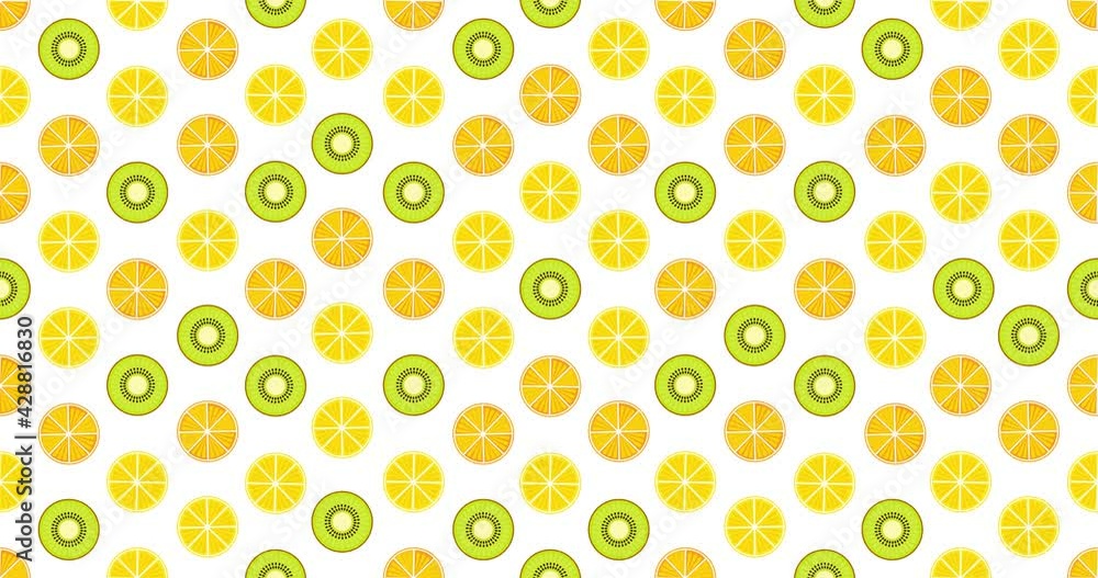 Slices of citrus fruits motion animation. Rotating citruses: Lemon, orange and kiwi. The citrus cut in half rotates. Horizontal composition, 4k video quality Slices of citrus fruits motion animation. Rotating citruses: Lemon, orange and kiwi. The citrus cut in half rotates. Horizontal composition, 4k video quality
