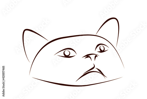 覗き込んだ猫の線画イラスト
