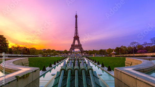 Eiffel Tower from Trocadero fountain during the golden hour, Paris, France