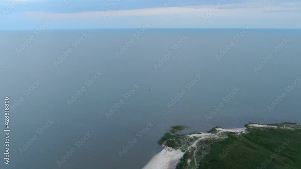 High angle aerial view of sandy island. Azovske sea, Mariupol, Ukraine