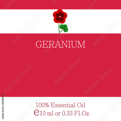 Geranium. Essential oil label design. Cosmetics packaging template. Vector image on the theme of aromatherapy.