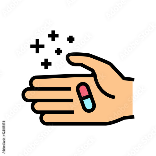 hand holding homeopathy pill color icon vector. hand holding homeopathy pill sign. isolated symbol illustration