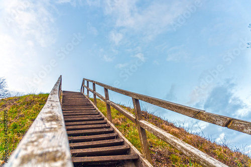 Wooden stairs at the hill