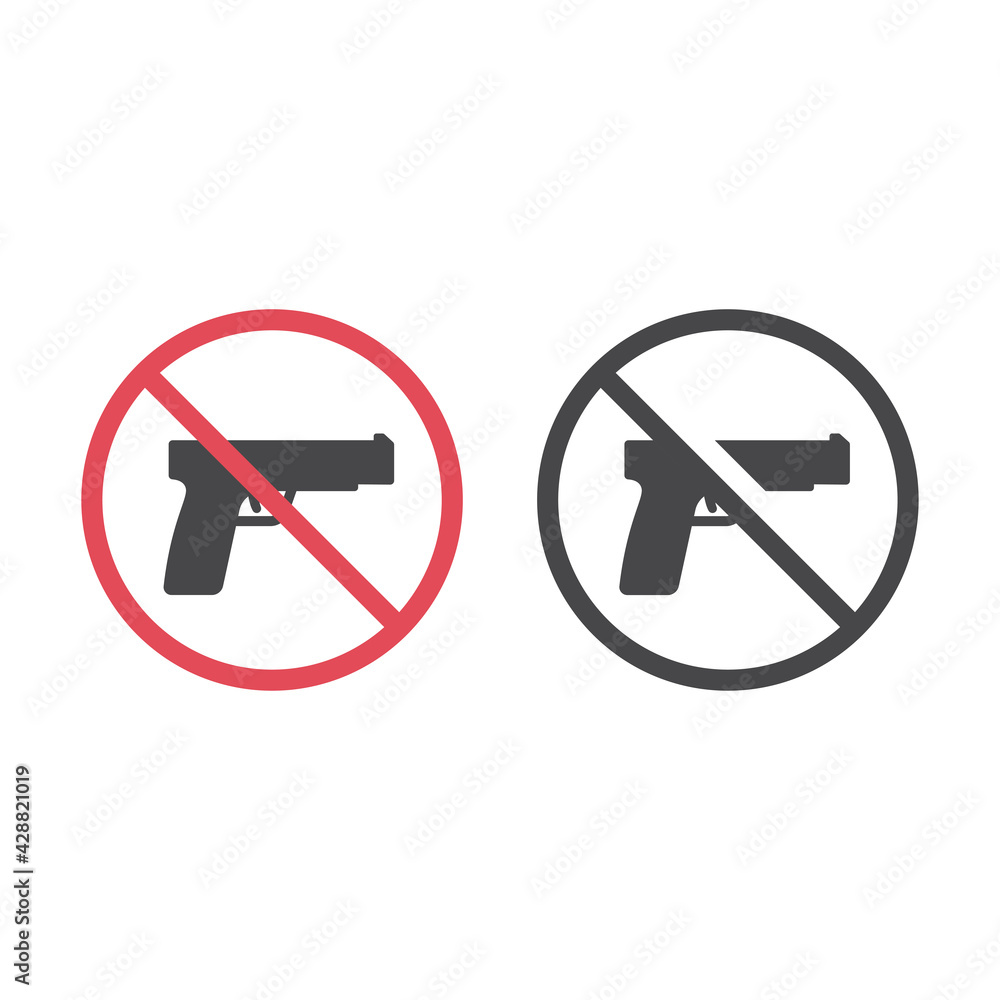 No firearms red prohibition vector sign. Guns not allowed icon.