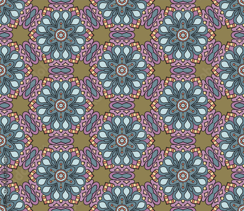 Abstract colorful doodle flower seamless pattern. Floral background. Mosaic  tile of thin line ornament.