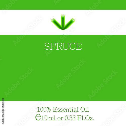 Spruce. Essential oil label design. Cosmetics packaging template. Vector image on the theme of aromatherapy.