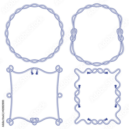 A set of various knots, frames, bindings of ropes. Seamless decorative elements.