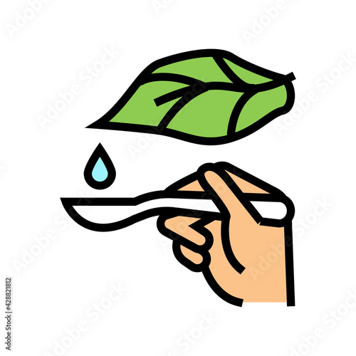 plant drop homeopathy liquid on spoon color icon vector. plant drop homeopathy liquid on spoon sign. isolated symbol illustration