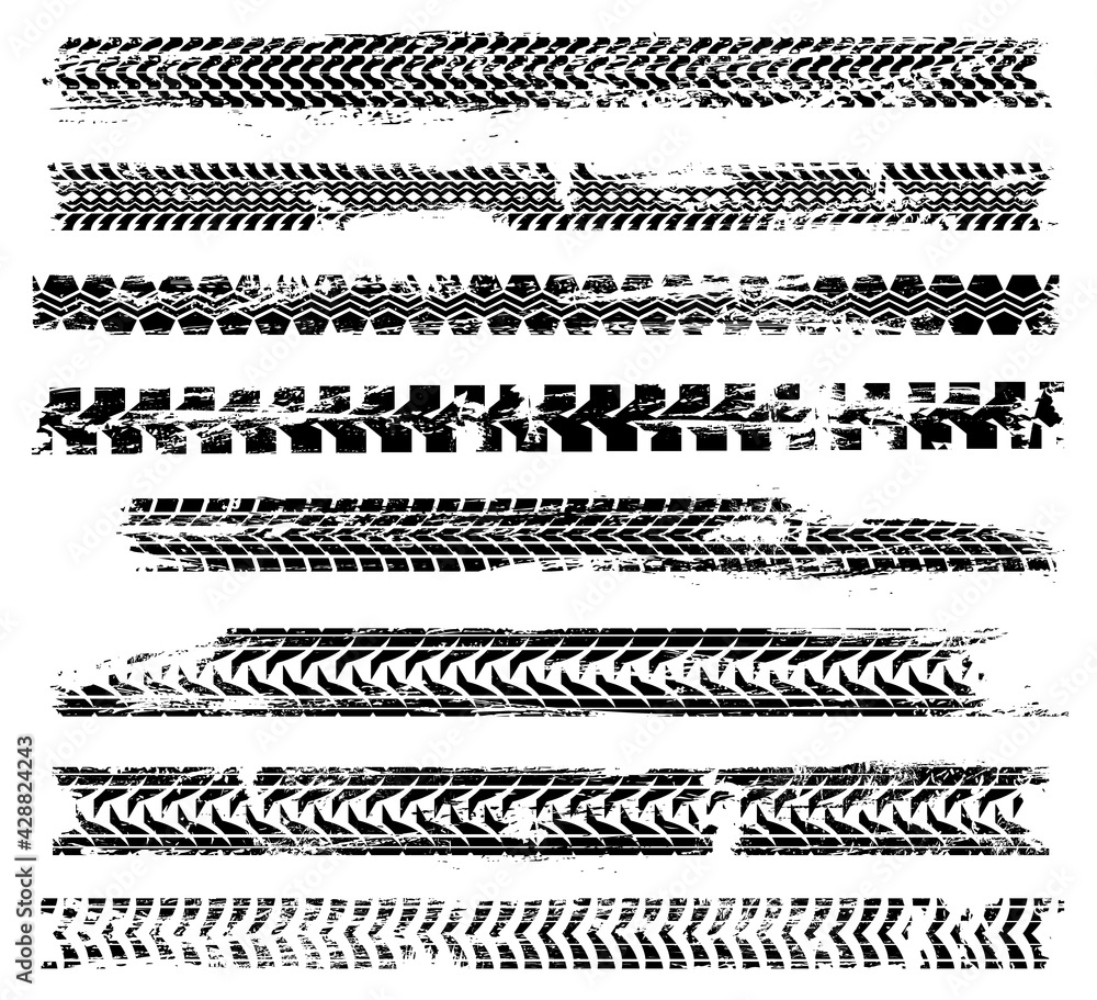 Vetor de Tire tracks and car wheel tyre prints vector design of speed