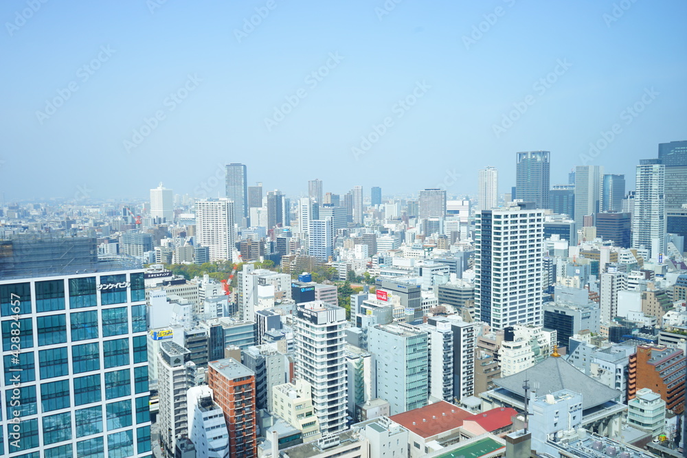 Aerial view of Osaka city in japan - 大阪 本町 街並み 高層ビル

