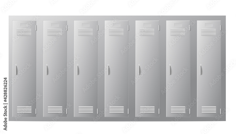 School lockers front view template realistic vector illustration isolated. School lockers front view template realistic vector illustration isolated.