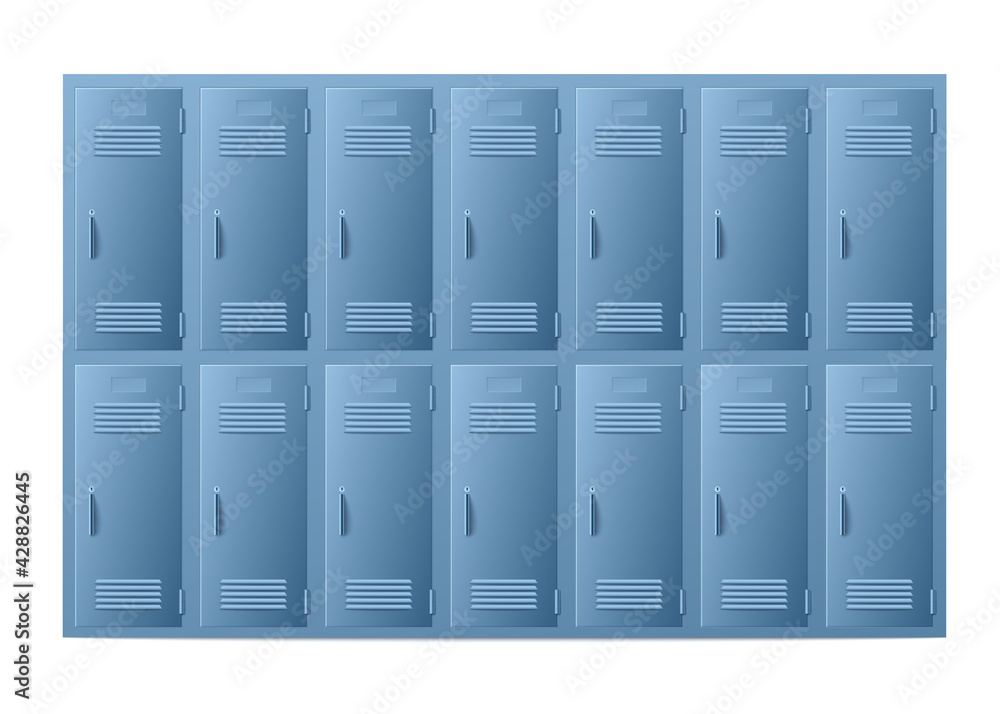 Two rows of school lockers template realistic vector illustration isolated. Two rows of school lockers template realistic vector illustration isolated.