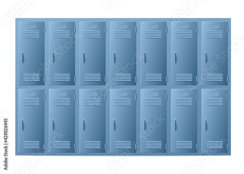 Two rows of school lockers template realistic vector illustration isolated.