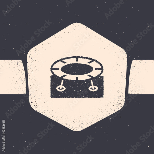 Grunge Jumping trampoline icon isolated on grey background. Monochrome vintage drawing. Vector