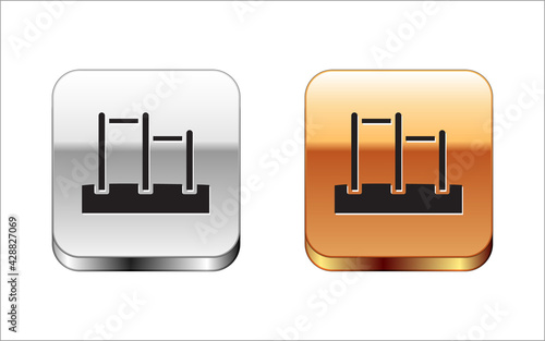 Black Sport horizontal bar icon isolated on white background. Silver and gold square buttons. Vector