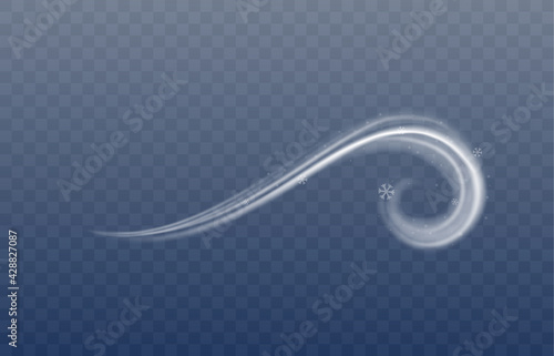 White wave of snow wind, cold weather symbol, winter gust