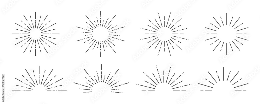 Sunburst icon. Sunburst set on a white background. Collection of sun ray frames. Vector