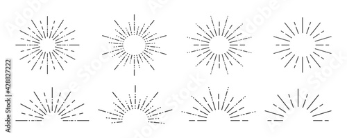 Sunburst icon. Sunburst set on a white background. Collection of sun ray frames. Vector