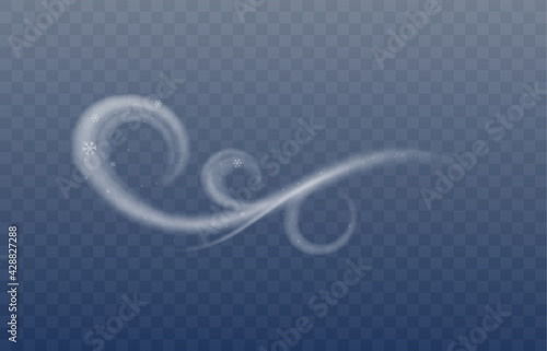 Curve of frozen wind or smoke blow, realistic vector illustration isolated.