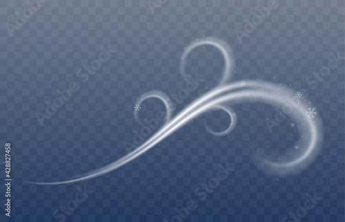 Design of swirl of winter cold snow wind with snowflakes a vector illustration