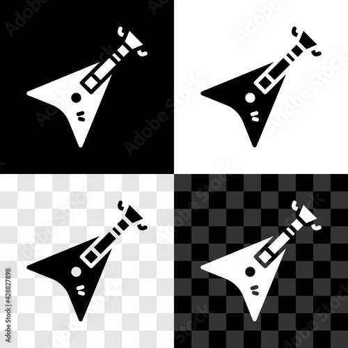 Set Electric bass guitar icon isolated on black and white, transparent background. Vector