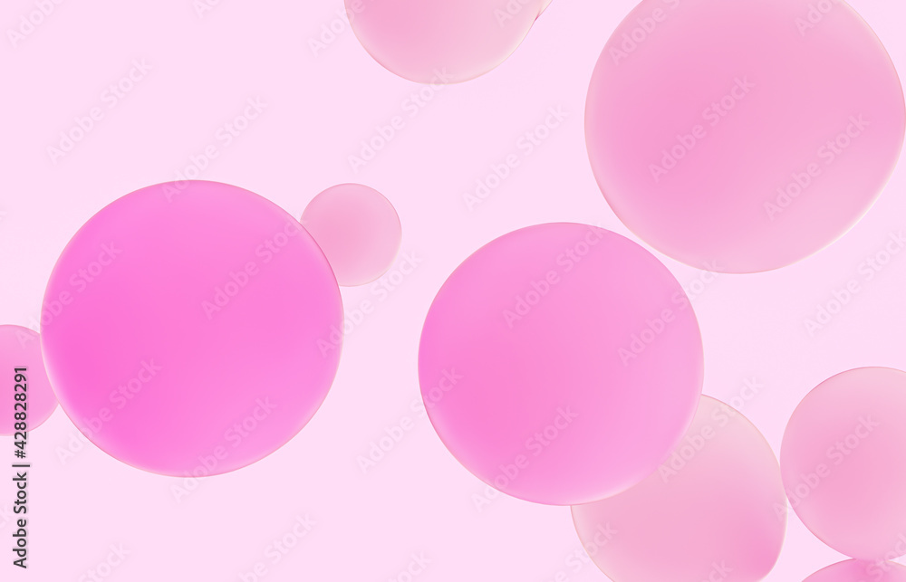 Beauty fashion backdrop with pink liquid blobs background. soap bubbles. soft pastel gradient balls.