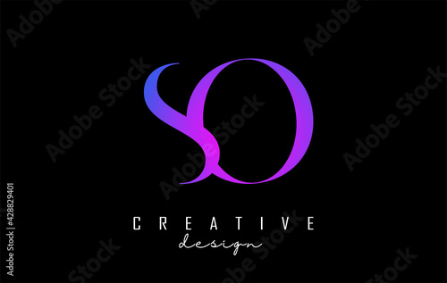 Colorful pink and blue SO s o letter design logo logotype concept with serif font and elegant style. Vector illustration icon with letters S and O.