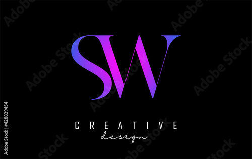 Colorful pink and blue SW s w letter design logo logotype concept with serif font and elegant style. Vector illustration icon with letters S and W.