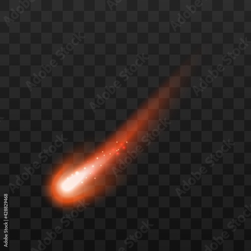 Template of falling meteor or comet, realistic vector illustration isolated.