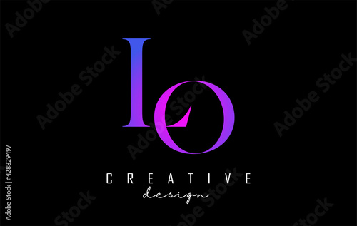 Colorful pink and blue LO l o letter design logo logotype concept with serif font and elegant style. Vector illustration icon with letters L and O.