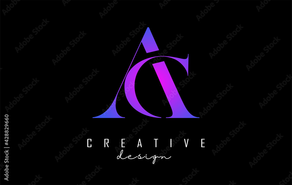 Colorful pink and blue AC a c letter design logo logotype concept with ...
