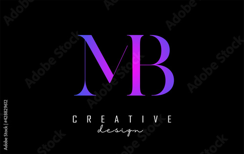 Colorful pink and blue MB m b letter design logo logotype concept with serif font and elegant style. Vector illustration icon with letters M and B.