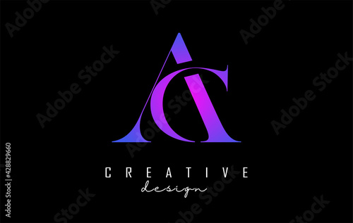 Colorful pink and blue AC a c letter design logo logotype concept with serif font and elegant style. Vector illustration icon with letters A and C.