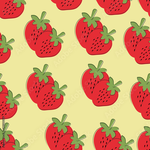 Fototapeta Naklejka Na Ścianę i Meble -  Strawberry  seamless pattern. Seamless vector background. Illustration for textiles, packaging, planners, postcards, wallpapers, background...
