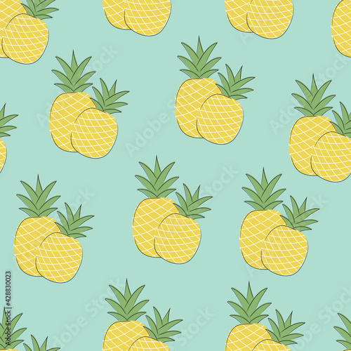 Pineapple seamless pattern. Seamless vector background. Illustration for textiles, packaging, planners, postcards, wallpapers, background... 