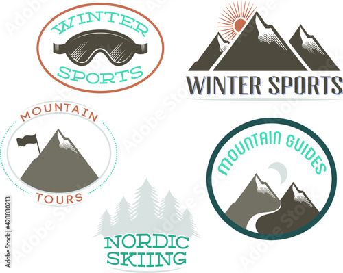set of vector flat camping labels and badges