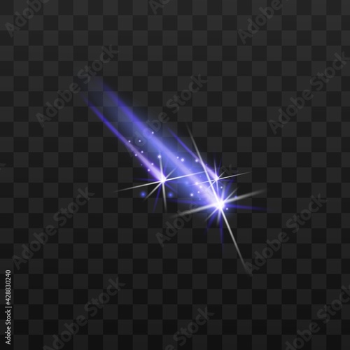 Blue shooting stars, space meteor, meteorite or asteroid with light sparkles.