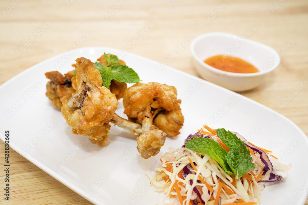 Chicken fried in Thai restaurant. Chicken fried in Thai restaurant.