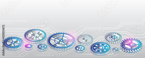 3d cogwheels Hi tech illustration. Three-dimensional gears background. Cogs And Gears vector isometric. Futuristic technology concept.