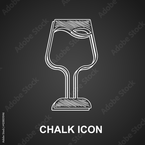 Chalk Wine glass icon isolated on black background. Wineglass sign. Vector