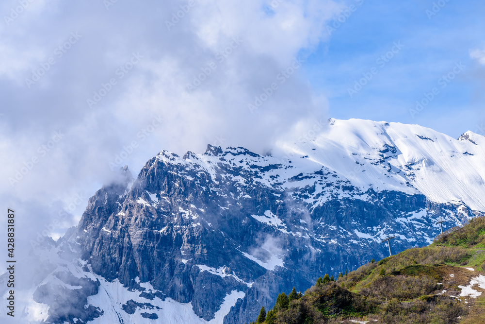 The Swiss Alps at Murren, Switzerland. Jungfrau Region. The valley of Lauterbrunnen from Interlaken. The Swiss Alps at Murren, Switzerland. Jungfrau Region. The valley of Lauterbrunnen from Interlaken.